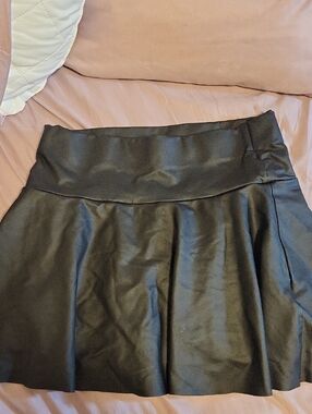 Black Faux Leather Flared Skirt - Women